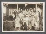 Harry Houdini and Bess Houdini with large group, including Hardeen, Howard Thurston, John W. Sargent and other magicians, at the home of Francis and Pauline Martinka, Keansburg, New Jersey