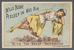Promotional card illustrating Alexander Herrmann's magic illusion M'lle Addie Asleep in Mid Air