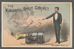 Promotional card illustrating Alexander Herrmann's magic illusion The Wonderful Spirit Cabinet