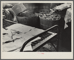 Albany County, New York. Bed on which a farmer lay weakened from malnutrition, although life-maintaining food was close at hand.