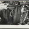 This cabin was mounted on sleigh last winter to transport four children to and from school. A stove was kept inside to protect them from the severe cold. The children only missed one day of school the entire winter.