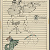 Untitled [Seated violinist; alligator; on sheet music]