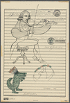 Untitled [Seated violinist; alligator; on sheet music]