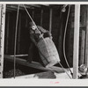 Hoisting and dumping potatoes in a storage barn on one of the farms of the Woodman Potato Company. Eleven miles north of Caribou, Maine.