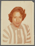 Teresa Roldan dressed in stripes for formal portrait