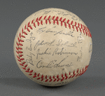 Baseball signed by Jackie Robinson, Roy Campanella, and other teammates of the 1952 Brooklyn Dodgers team