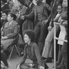 Attendees of Dance Theatre of Harlem open house with Arthur Mitchell, including Virginia Johnson (sitting on floor)