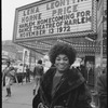 Leontyne Price below Loew's Victoria Theatre marquee billing Lena Horne and Price for the Harlem Homecoming for Dance Theatre of Harlem, November 13, 1972