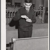 One of the Jewish residents of Colchester, Connecticut after the services in the local synagogue, taking some snuff.