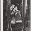 A propeller at the inspection table undergoing tests for pitch and curvature. Hamilton Standard Propeller Corporation. East Hartford, Connecticut.