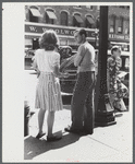 On the main street of Brattleboro, Vermont, during the tourist season.