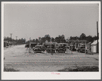 A used car lot adjacent to a trailer settlement of workers from Fort Bragg. Near Fayetteville, North Carolina.