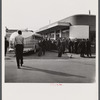 Crowds outside the bus station in Fayetteville, North Carolina.