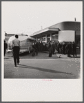 Crowds outside the bus station in Fayetteville, North Carolina.