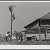 Making electricity available for prefabricated houses built by FSA (Farm Security Administration) for farmers moving out of Camp Croft area. Pacolet, South Carolina region.