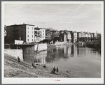 Houses along the river in Woonsocket, Rhode Island.