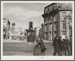 Street leading into the main business center of Woonsocket, Rhode Island.