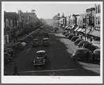 Traffic on the main street of Fayetteville, North Carolina at about five o'clock, when the workers start coming out of Fort Bragg, North Carolina.