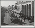 Traffic on the main street of Fayetteville, North Carolina at about five o'clock, when the workers start coming out at Fort Bragg, North Carolina.