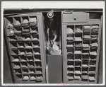 Baggage tags behind the ticket counter. Municipal airport, Washington, D.C..