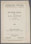 Program from opening night of the Jewish-American Grand Opera Company production of F. Halevy's La Juive