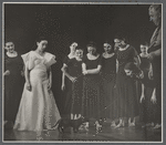 Martha Graham and company onstage with Graham's dog during "Primitive Mysteries"