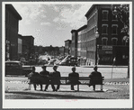 In the square, facing the main street in Saint Albans, Vermont.