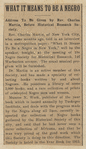 "What It Means to Be a Negro" clipping r.e. Charles Martin's collection