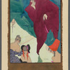 Unidentified man in suit and top hat, with two women at lower left corner