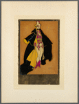 Soldier with black cloak with yellow lining, magenta jacket and white pants
