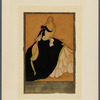 Woman in black and white gown with green accents