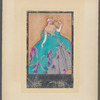 Woman in turquoise, silver and purple gown