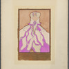 Woman in white and lavender gown with wrap and hat