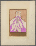 Woman in white and lavender gown with wrap and hat