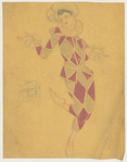 Harlequin boy in purple and pale green