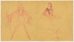 Gentleman in top hat and cape and Lady in full gown with bonnet