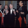 Salvatore Baccaloni, conductor Désiré Defrère, unidentified man, and Jerome Hines during a Metropolitan Opera tour of Il barbiere di Siviglia in Boston