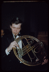 French horn player Gunther Schuller during a Metropolitan Opera tour of La Bohème
