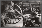 Rehabilitation client looking over farm implements, Jackson, Ohio