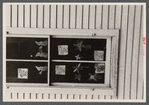 Children's art work in window of school, Jackson, Ohio.