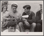 Local talent makes music on a Sunday afternoon under soldiers' monument. Provincetown, Massachusetts.