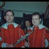 Oboists John Leoncavallo and William Arrowsmith in costume for Don Giovanni at the Metropolitan Opera