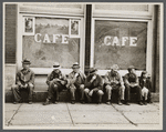 Mountaineers "spelling" themselves in front of store, Pikeville, Tennessee.