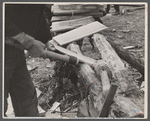 Splitting shingles with froe and maul on Wilson Cedar Forest, near Lebanon, Tennessee.