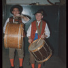 Percussionists George Braun and Abraham Marcus in costume for L'elisir d'amore at the Metropolitan Opera