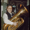 Tuba player Giovanni Manuti in costume for L'elisir d'amore at the Metropolitan Opera