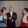 Bidú Sayão, conductor Giuseppe Antonicelli, and Ferruccio Tagliavini during a Metropolitan Opera tour of L'elisir d'amore