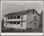 New England hurricane. Chicken house damaged by the debris from a second chicken house which was demolished between Worcester and Amherst, Massachusetts.