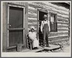 Nick Phillips, eighty-one years old with wife in front of house. Ashland, Missouri. Missouri game and arboretum project. Columbia, Missouri.