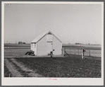 Granger homesteader working in garden. Iowa.